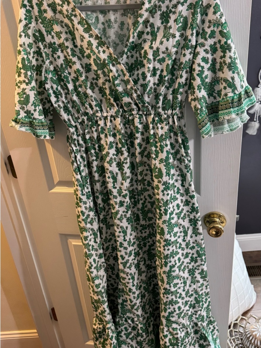 Green Floral Wrap Midi Dress